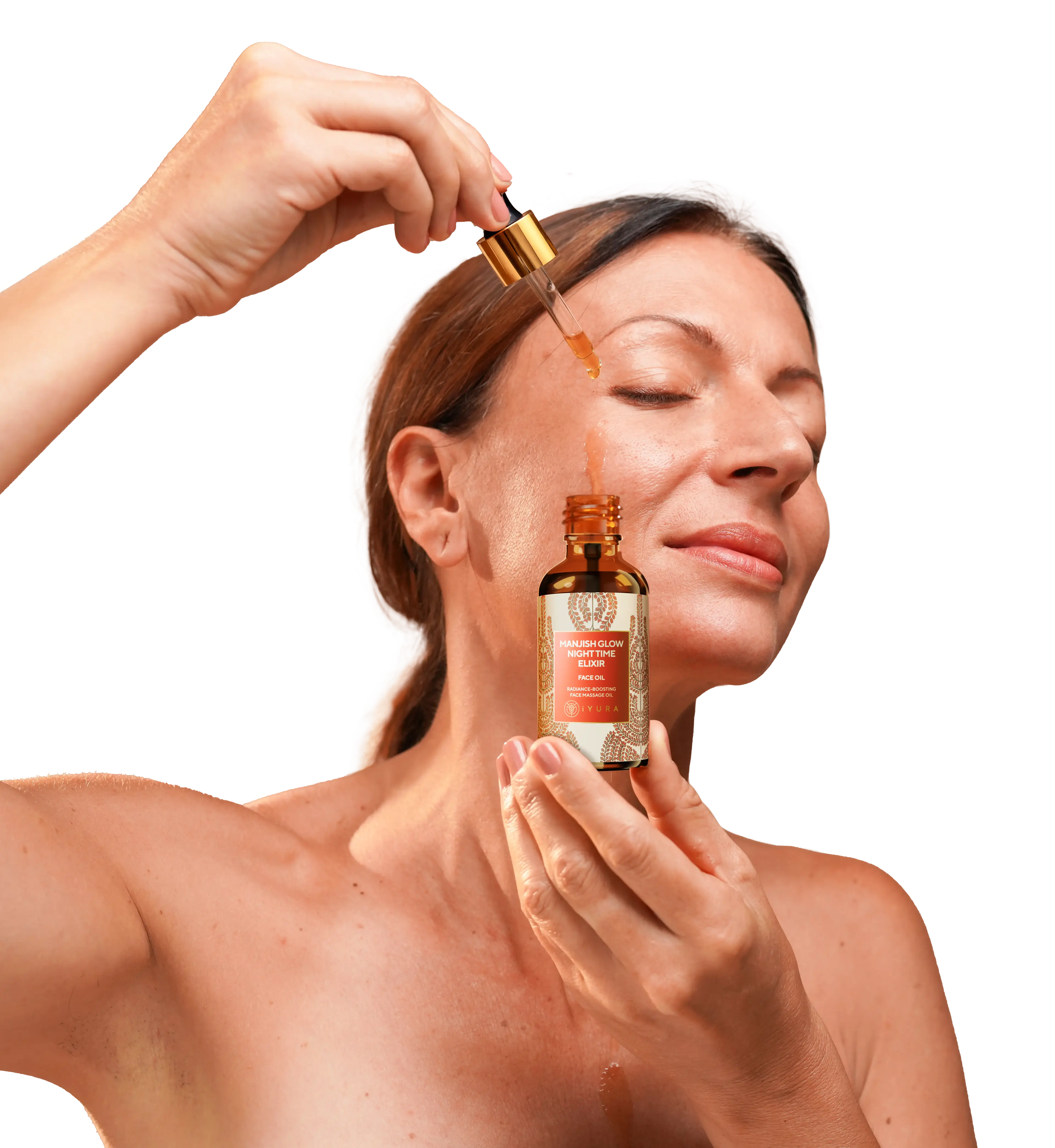 woman applying mannish on skin with dropper 1