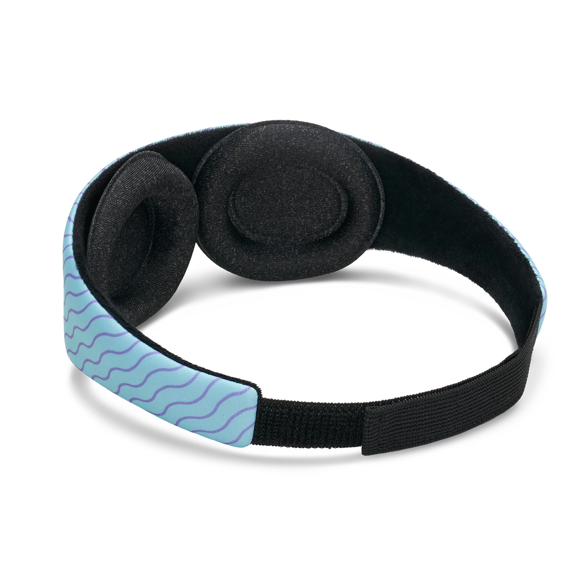 The interior of a blue sleep mask for boys with two detachable eye cups.