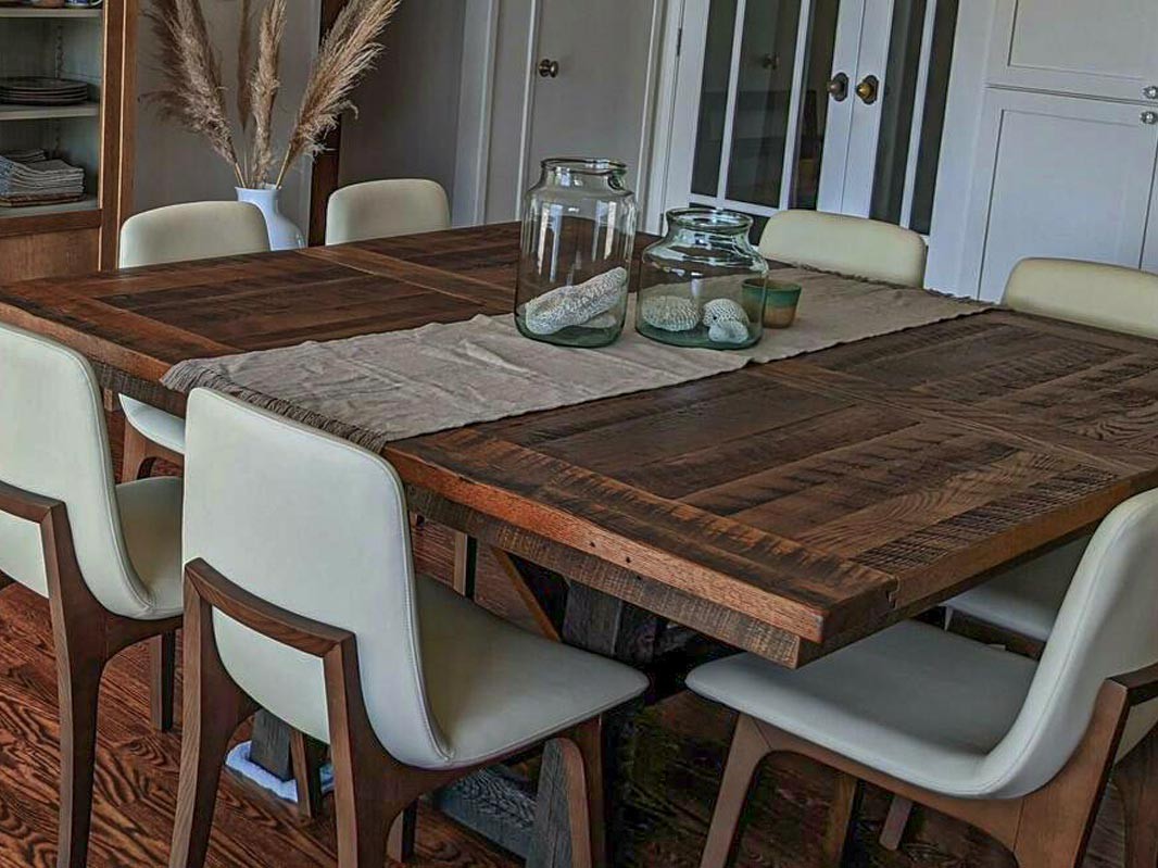 square rustic dining table, reclaimed wood