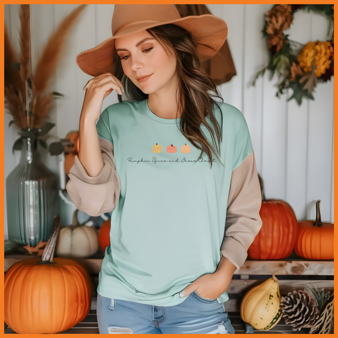 woman in orange shirt with a cute cartoon ghost that says Fear Not Isaiah 41:10