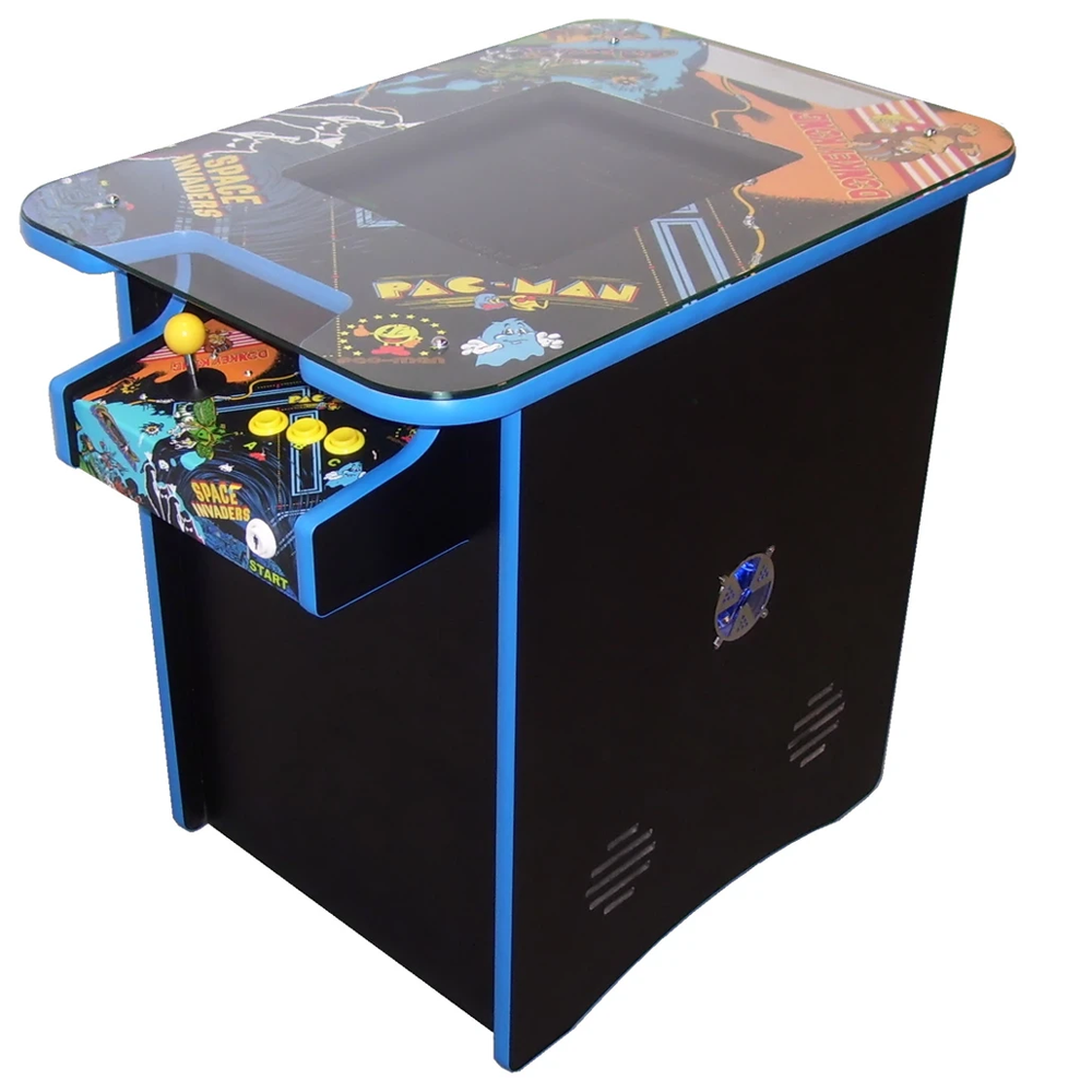 Multigame themed cocktail arcade table