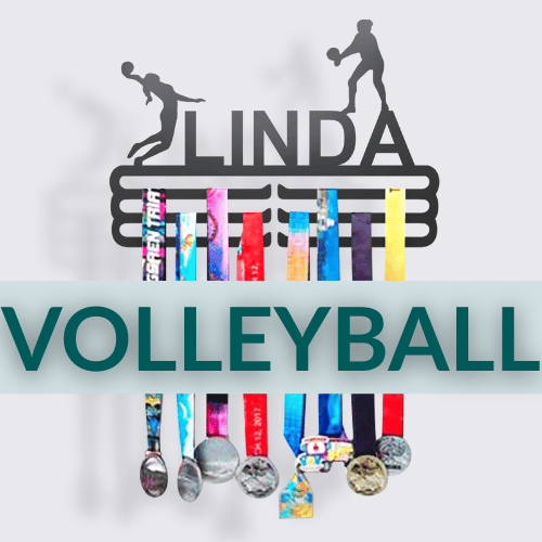Personalized Volleyball Medal Hanger in matte black steel with a custom name — Athlete's Gift Shop