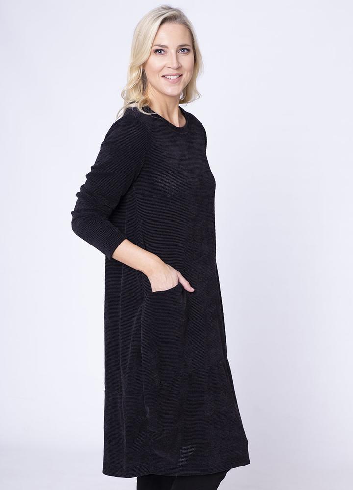 Velour Pocket Dress in Black