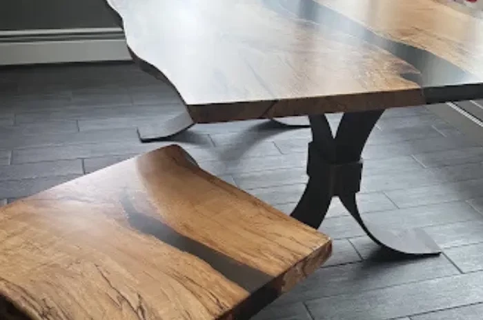 Live edge table with made-to-match accent table