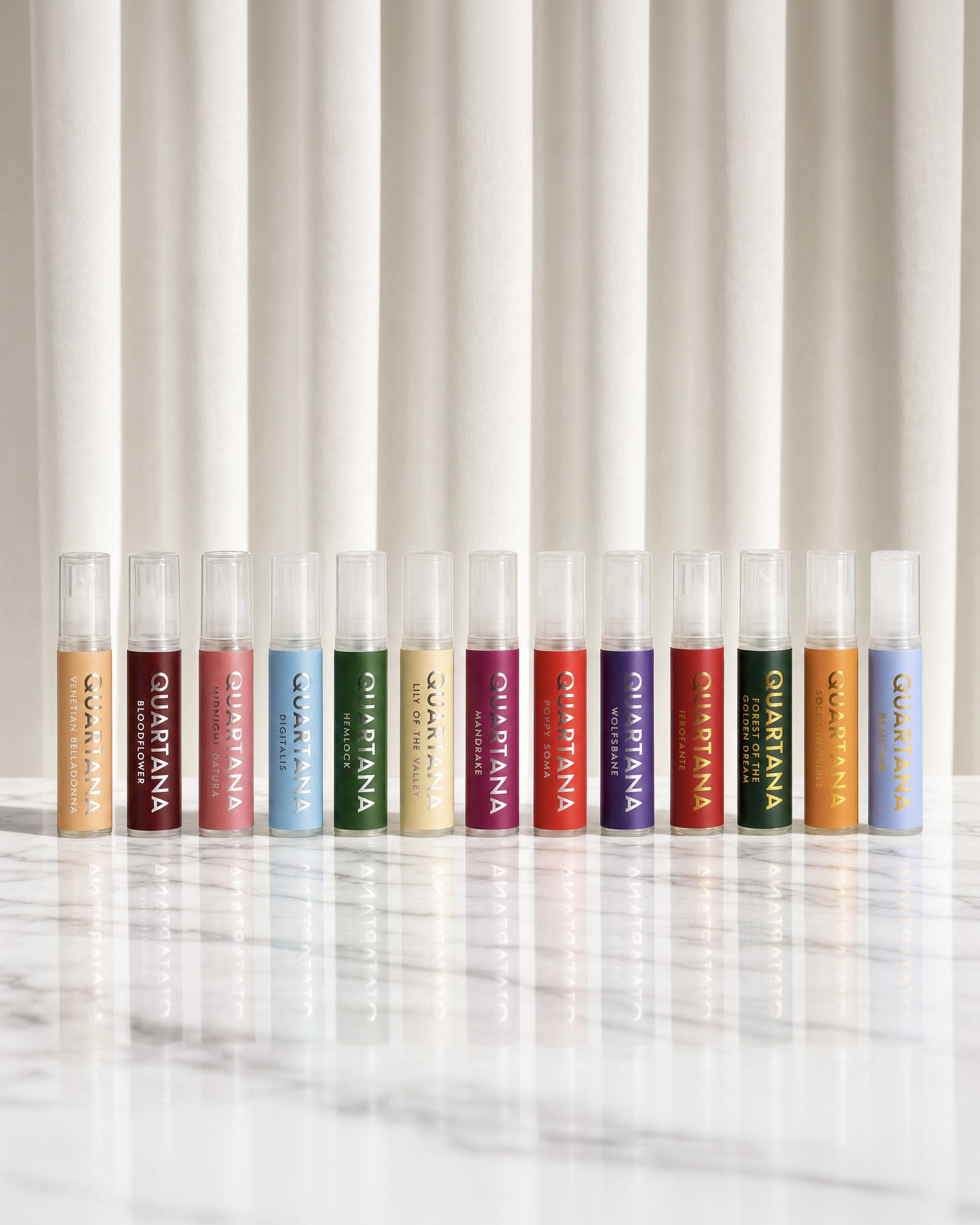 The 13 2mL vials of the Complete Discovery Set by PARFUMS QUARTANA