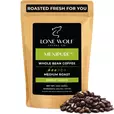 One 12oz bag of Lone Wolf Coffee’s Mexipure Medium Roast Whole Bean coffee bag product photo