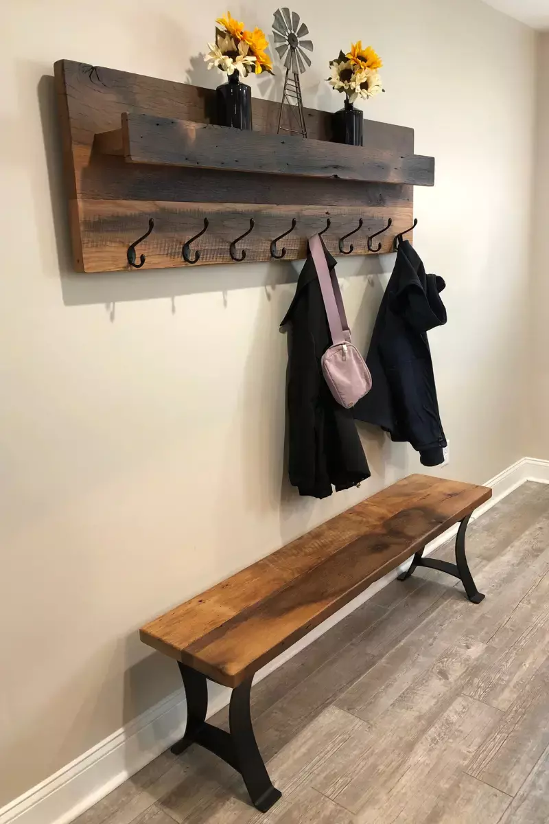 Solid Wood Coat Rack with Shelf