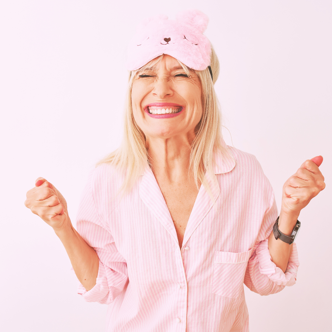 Woman Excited for Bed Getting Ready for Blue Velvet Day/Night Mask