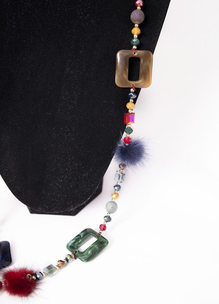Long Mix Stone Necklace in Wine