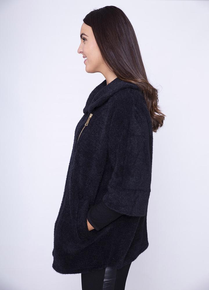 Side Zip Cardi Coat in Black