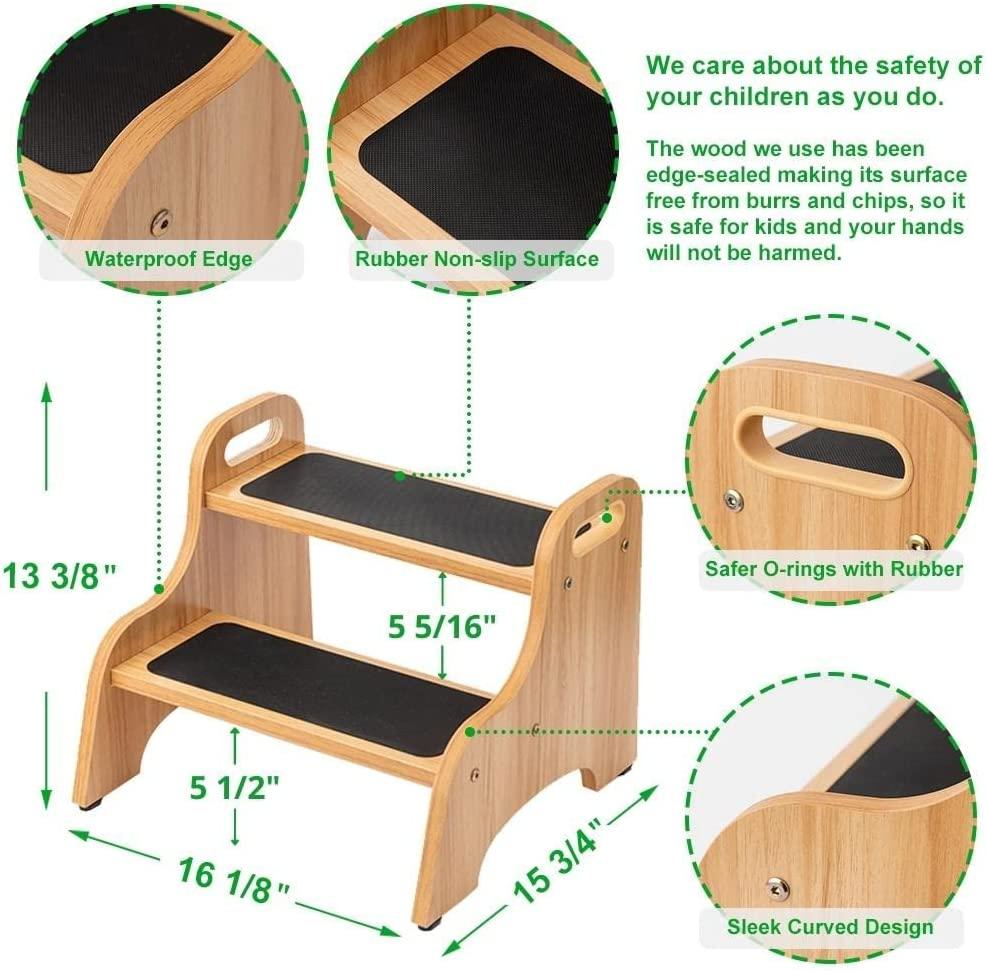 Mini Wood Foot Stool, Safe & Stable Step Up for Kids