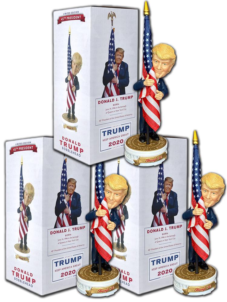 Trump 2020 Bobblehead (with Cloth American Flag)