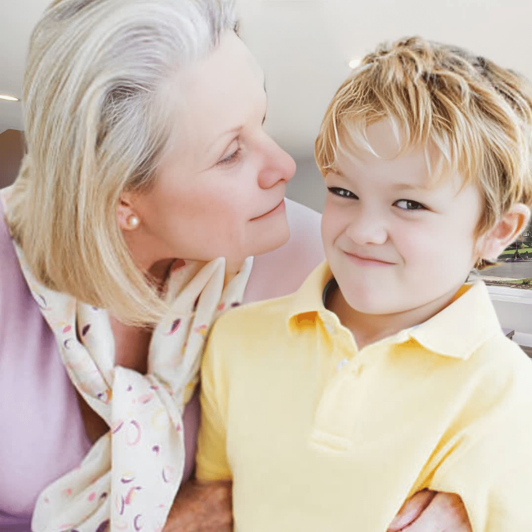 Smiling grandmother with grandchild, highlighting aging-related body odor.