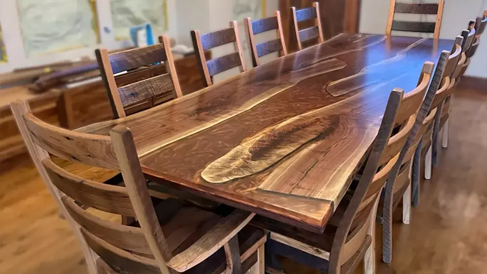 walnut live edge epoxy river table