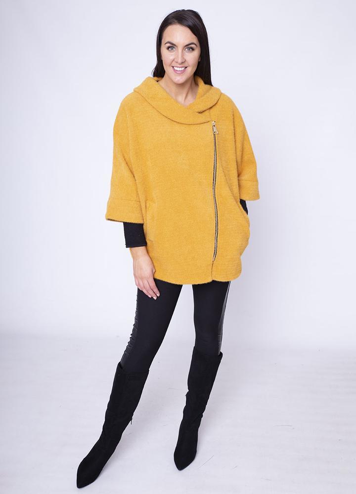 Side Zip Cardi Coat in Gold