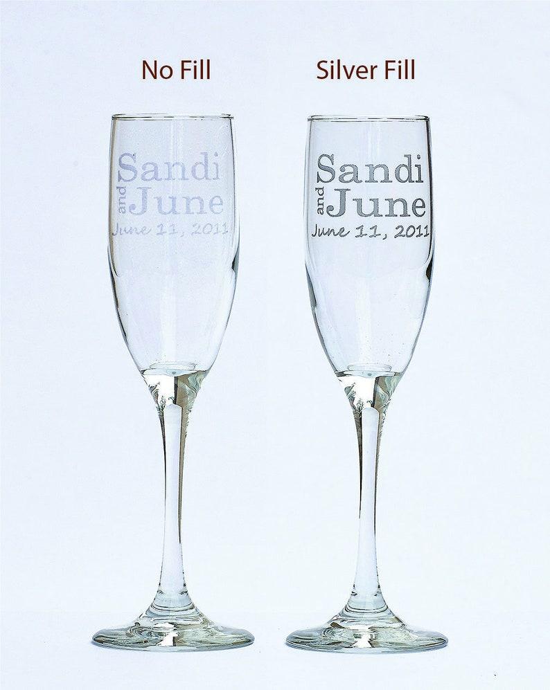 Set of 4 - Custom Engraved Champagne Glass, Bridal Party Champagne Flutes