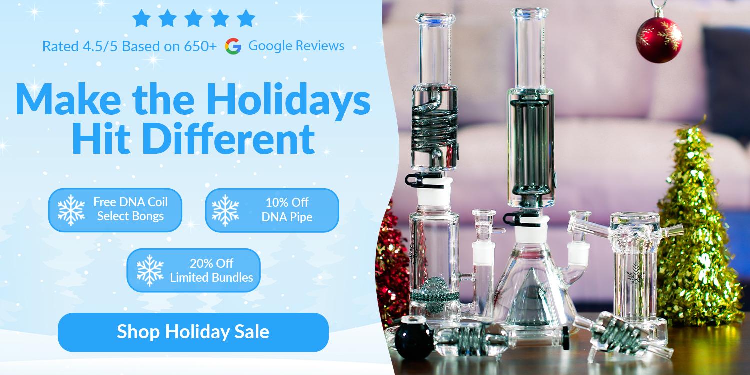 glass bongs on table in front of couch