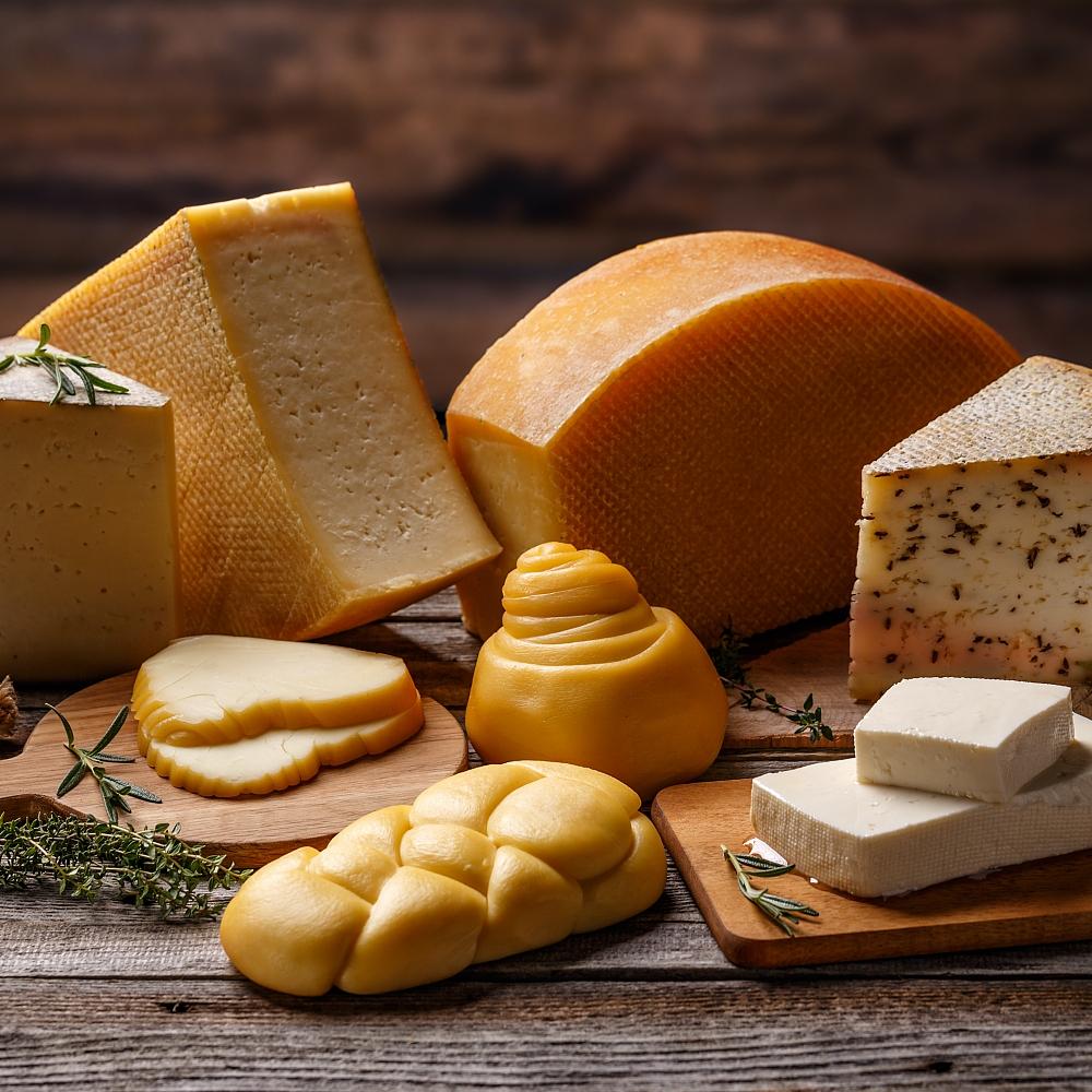 Pieces of different cheese
