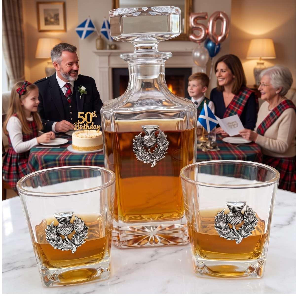 Silver Scottish Thistle Decanter Set Birthday Gift
