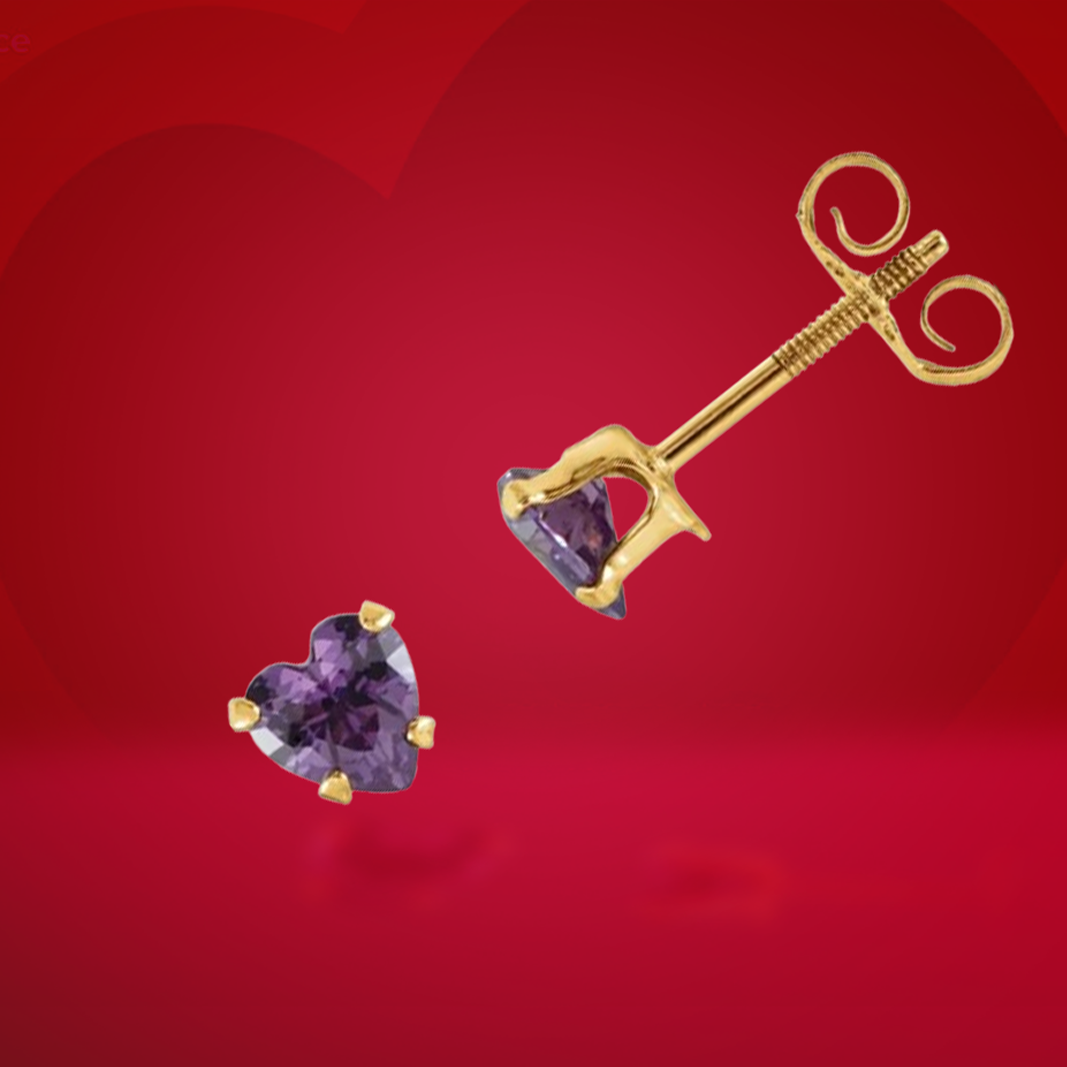 14K Yellow Natural Amethyst Youth Stud Earrings