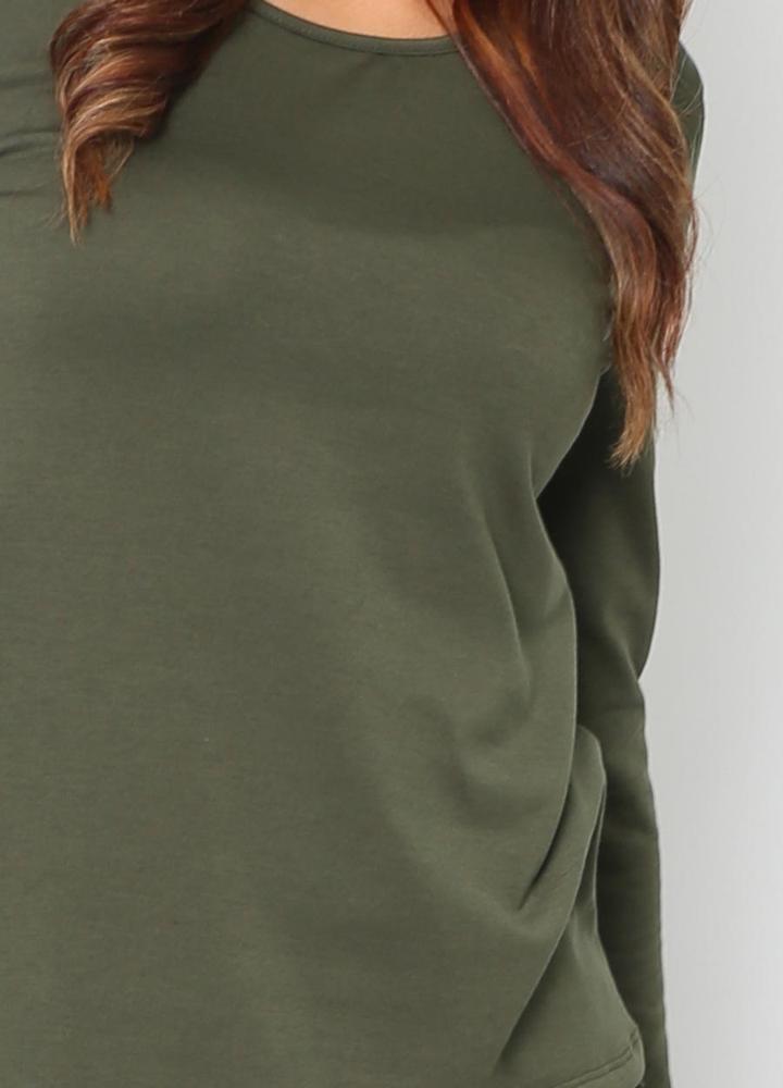 Basic Fleece Lined Top in Khaki