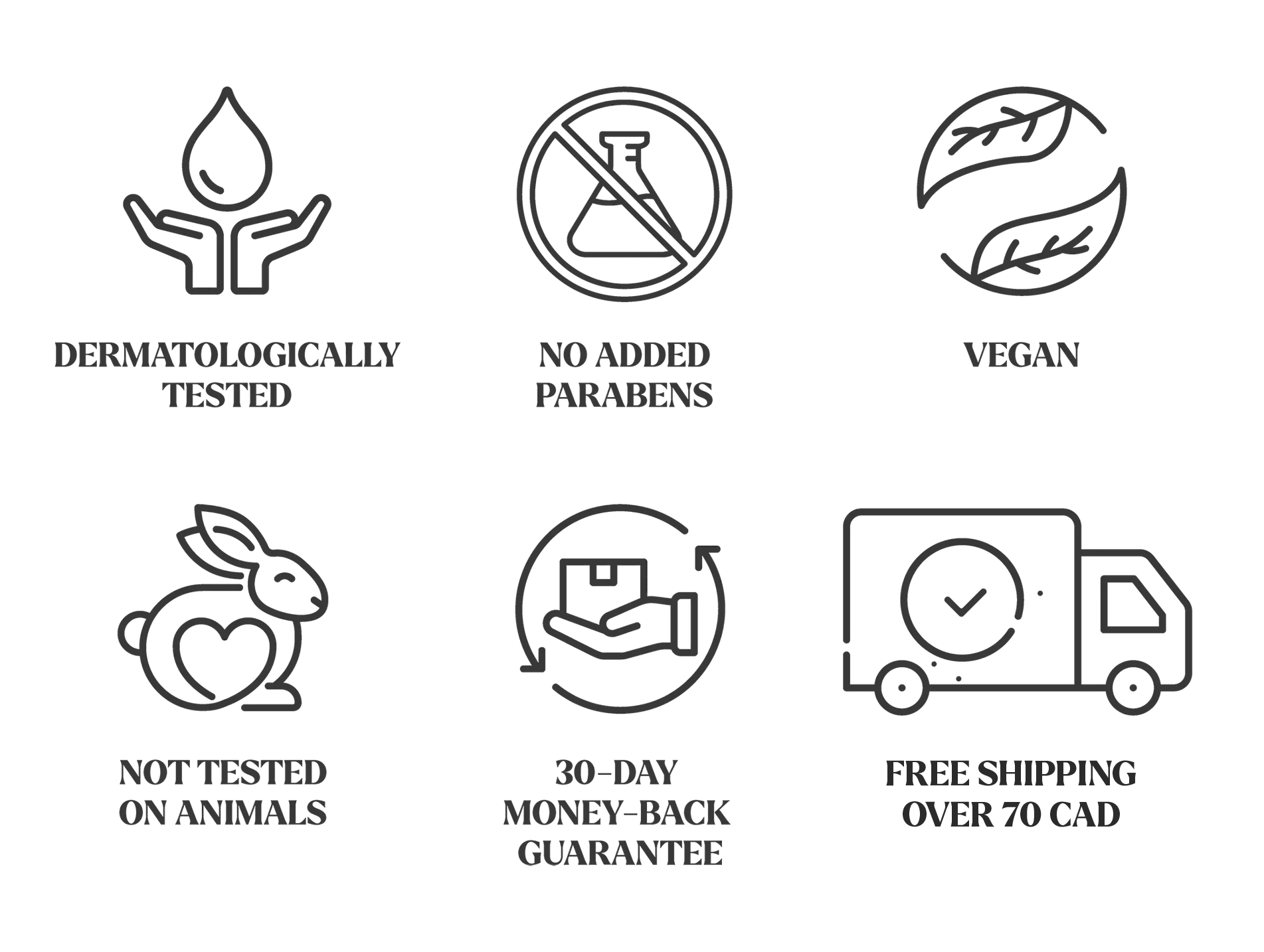 dermatologically tested | no added parabens |vegan| not tested on animals | 30 day money back guarantee | free shipping