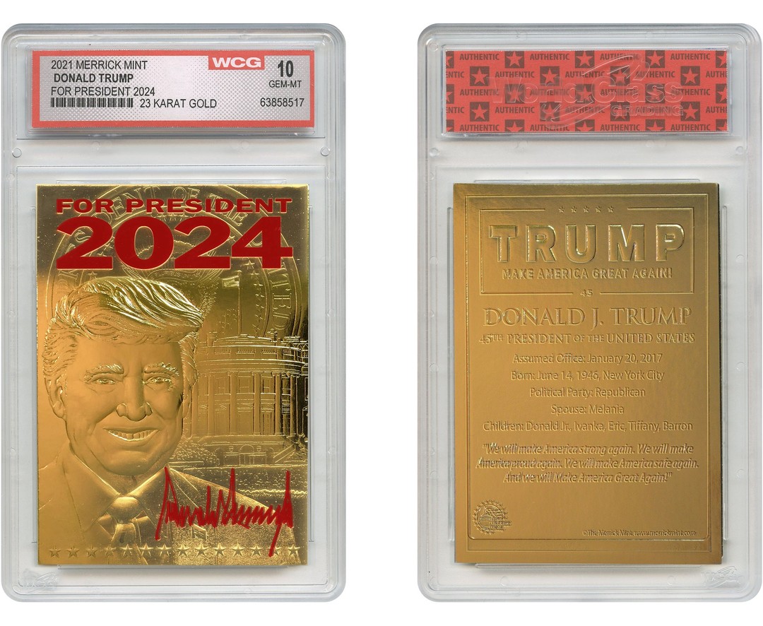 Collectible Trump 23 Karat Gold Foil Trading Card + Bonus Coin
