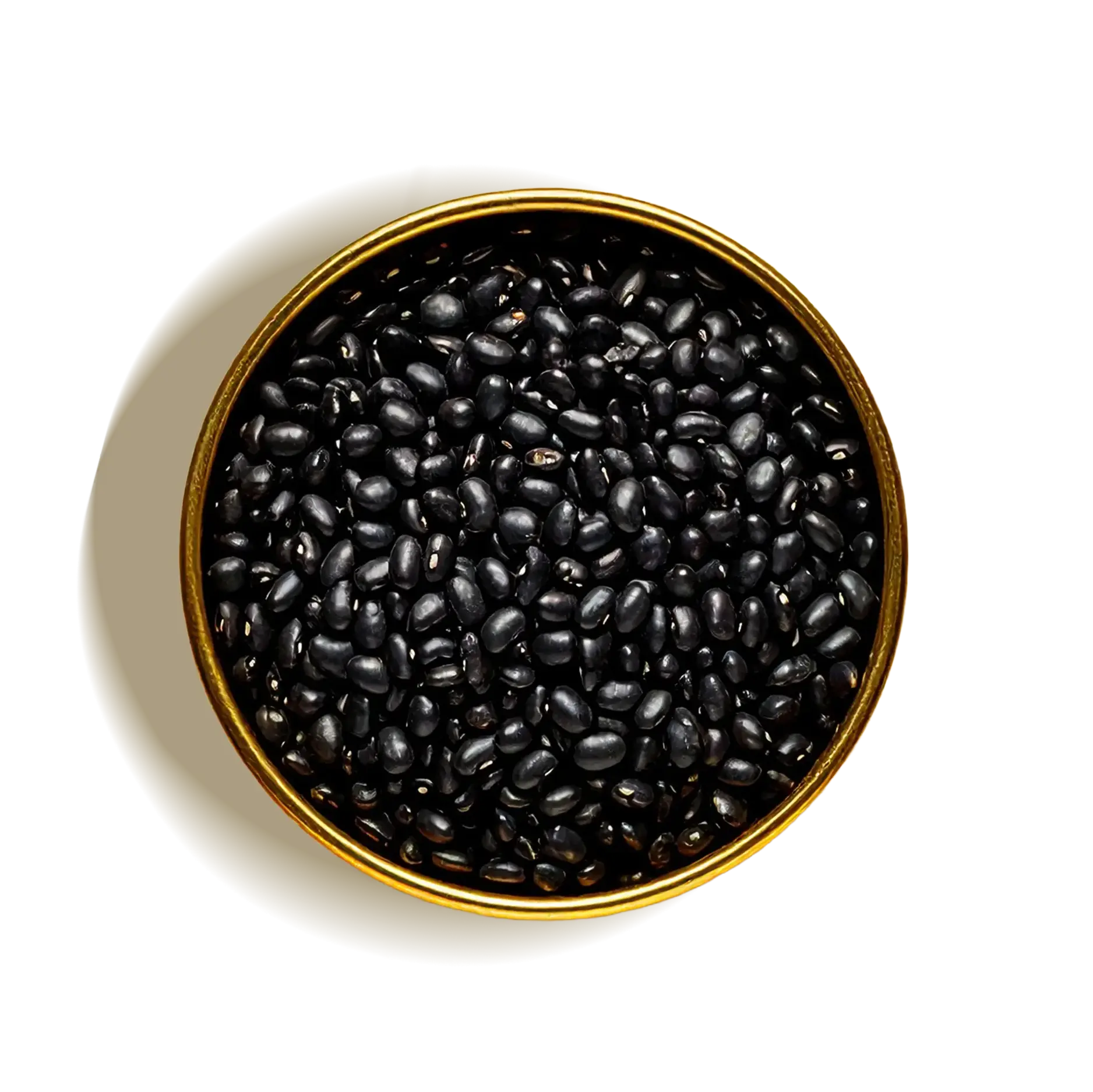 A bowl of black grams surrounded by floral artworks