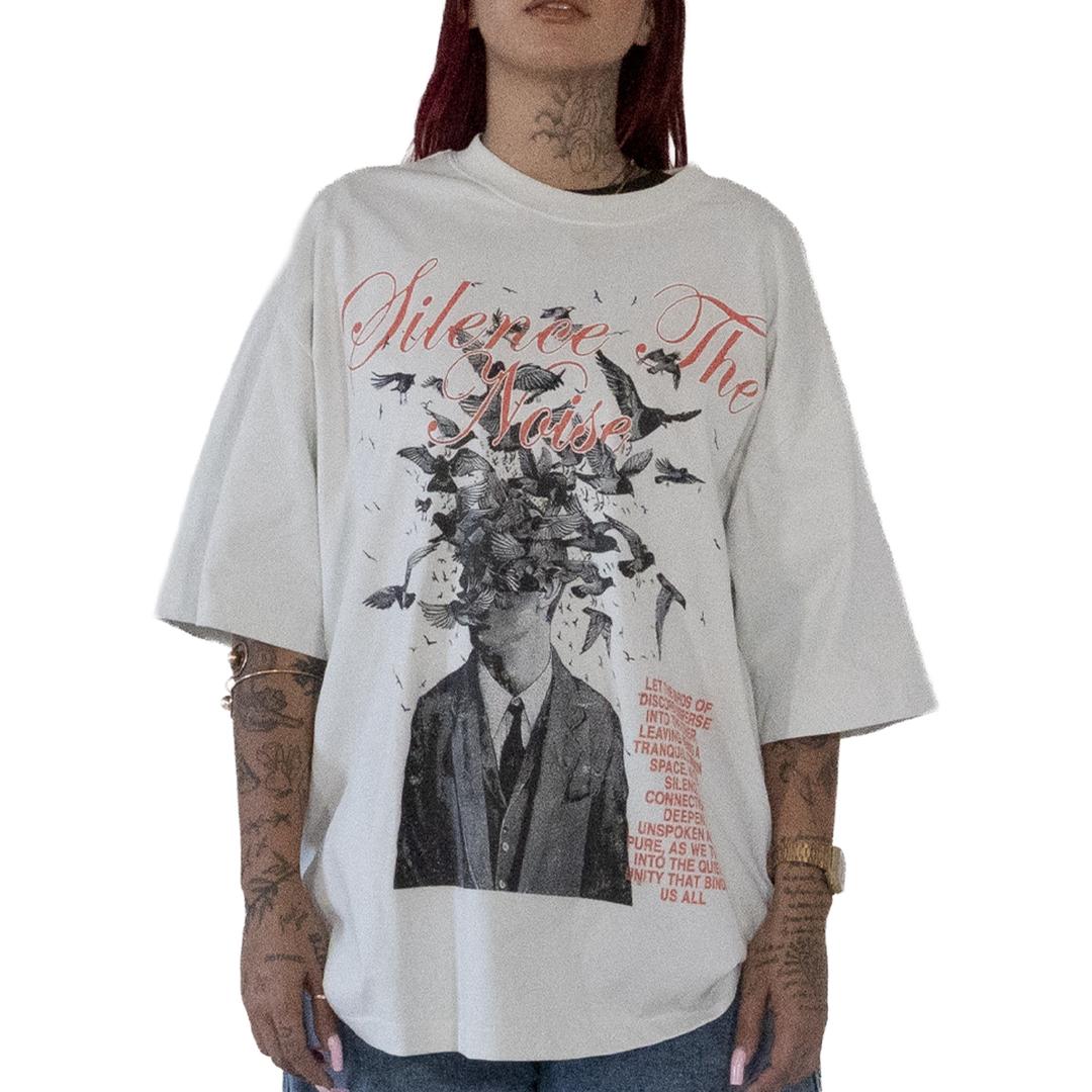 silence noise ash white oversized tshirt model streetwear