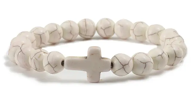Stone Cross Bracelet - Cream