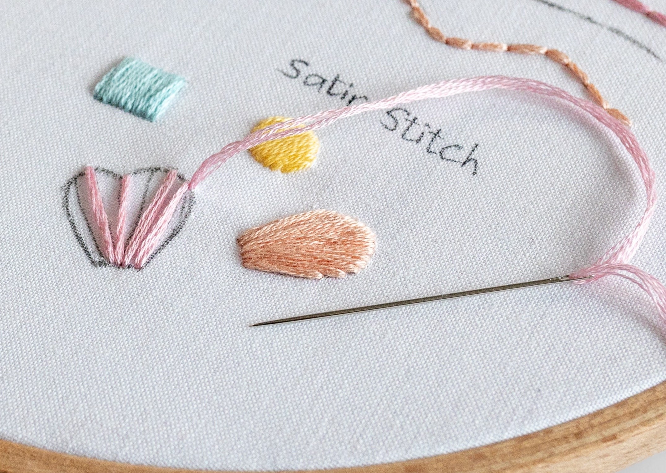 This image shows Satin Stitch shapes in an embroidery sampler.