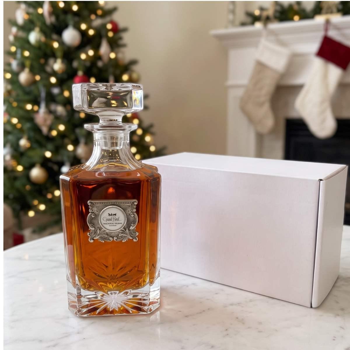 Custom Decanter with Silver Medallion and corporate logo