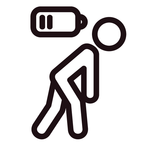A fatigued person with a low battery symbol.