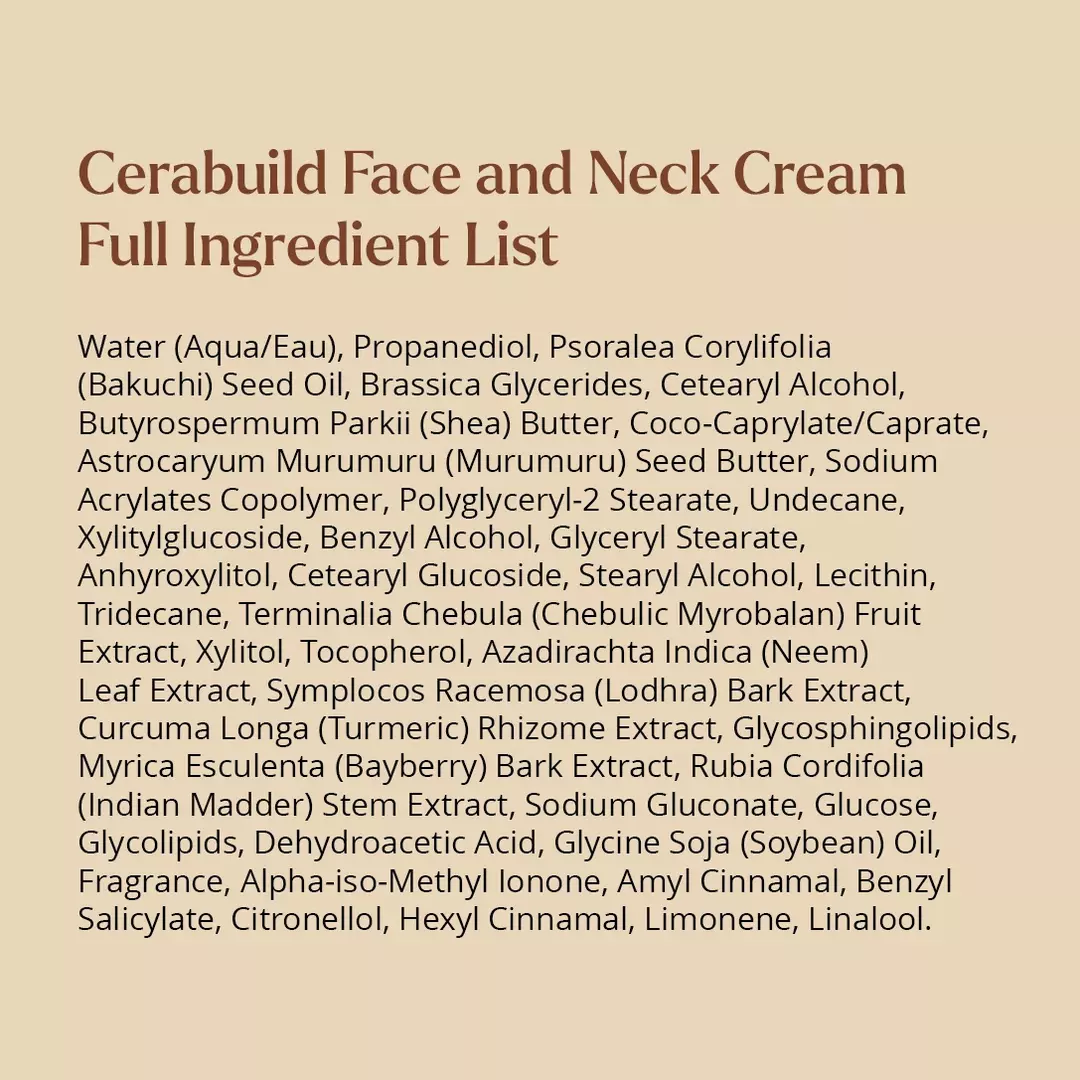 Cerabuild Face & Neck Cream Full Ingredient list