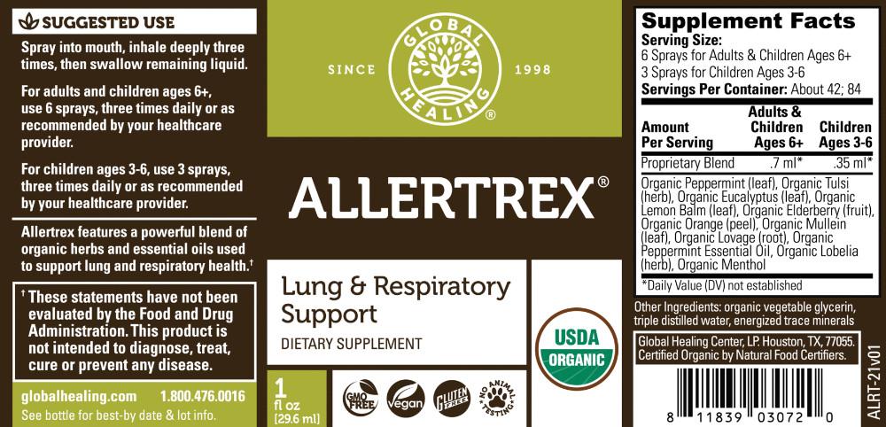 Global Healing Allertrex Lung And Respiratory Support Bottle Label