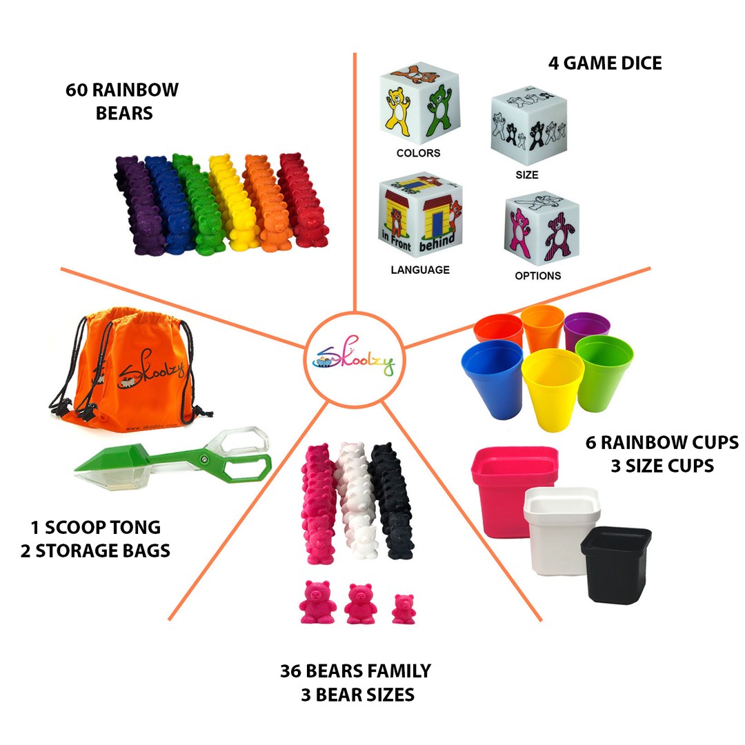 Language Rainbow Counting Bears Family with Matching Sorting Cups,  Counters,Dice - Toddler Games 114 pcSK-068