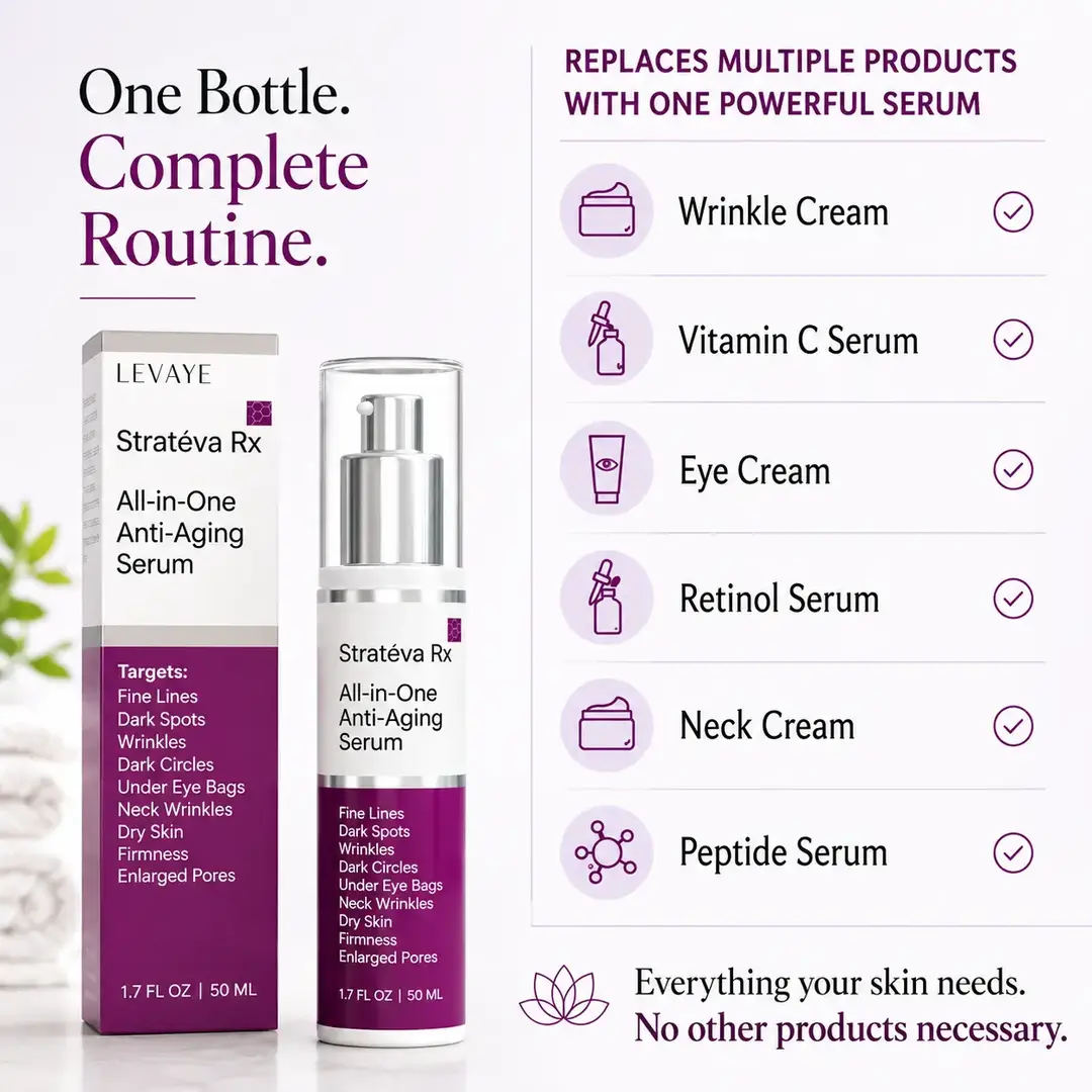 Strateva RX all in one anti aging serum targets wrinkles, dark spots, dark circles, fine lines, eye bags