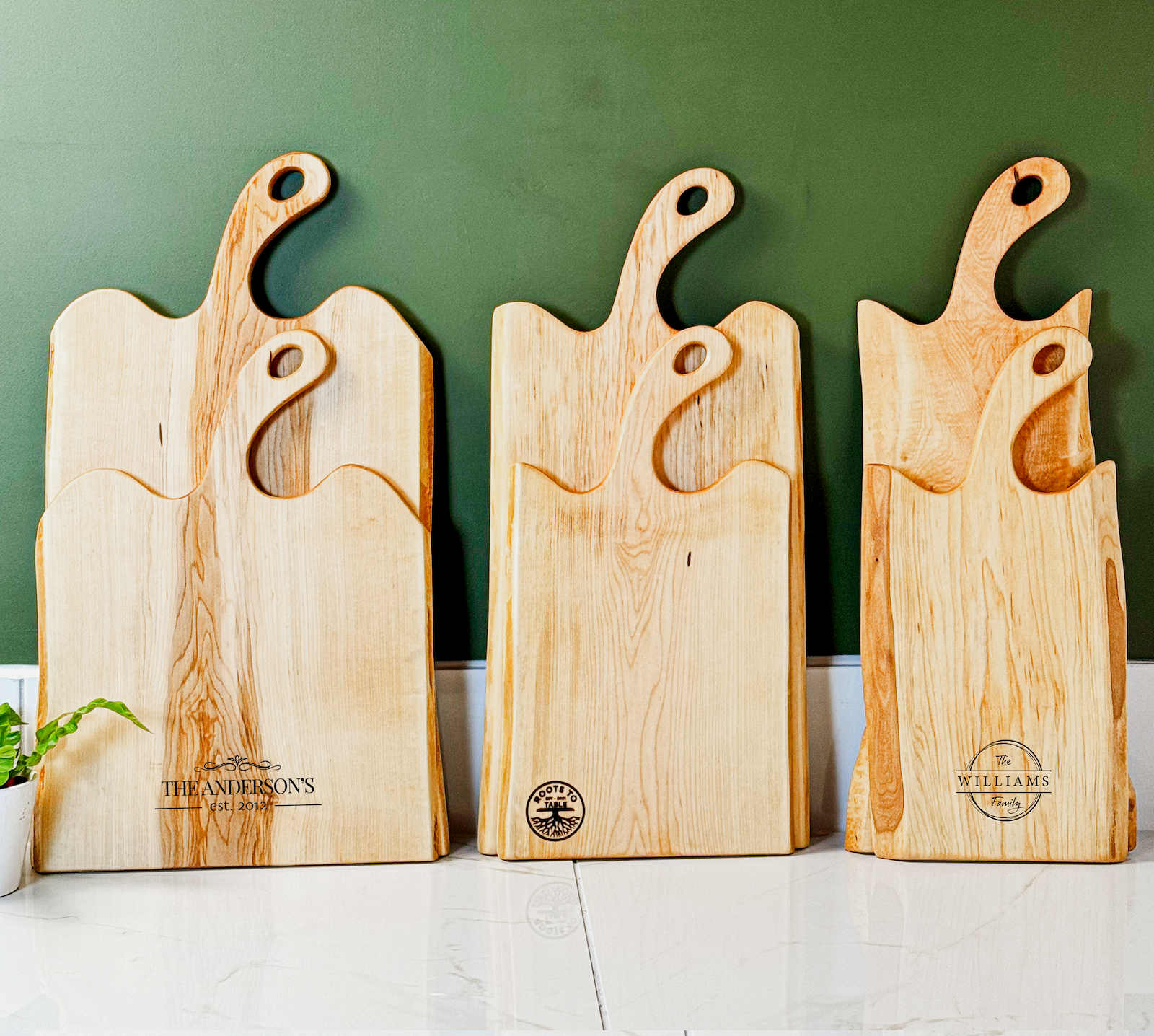 The different canopy series live edge charcuterie boards available