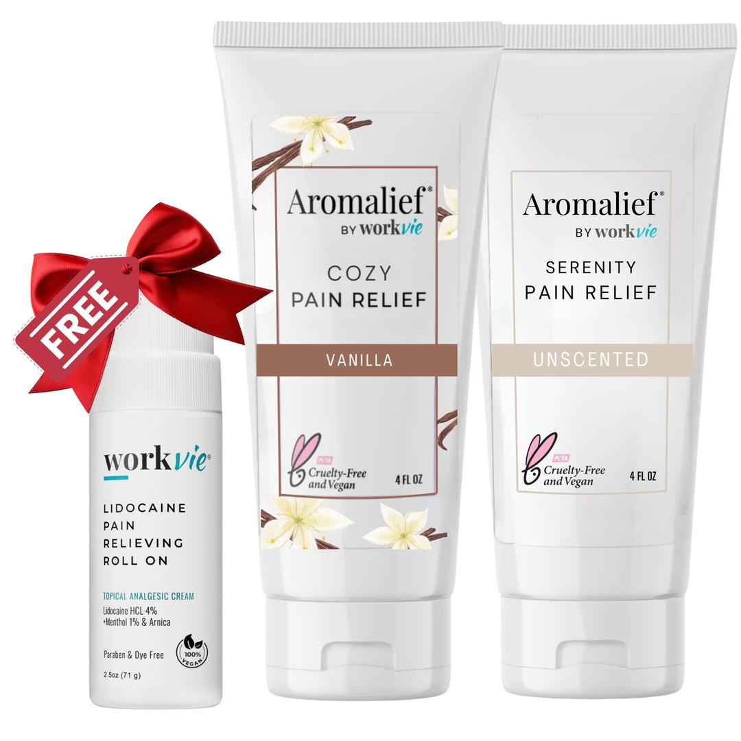 Aromalief Vanilla & Unscented Pain Relief and Roll On Value Set
