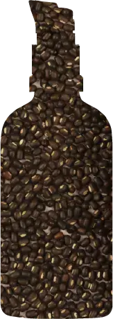 An artwork of black grams filled in a shape of the serum bottle