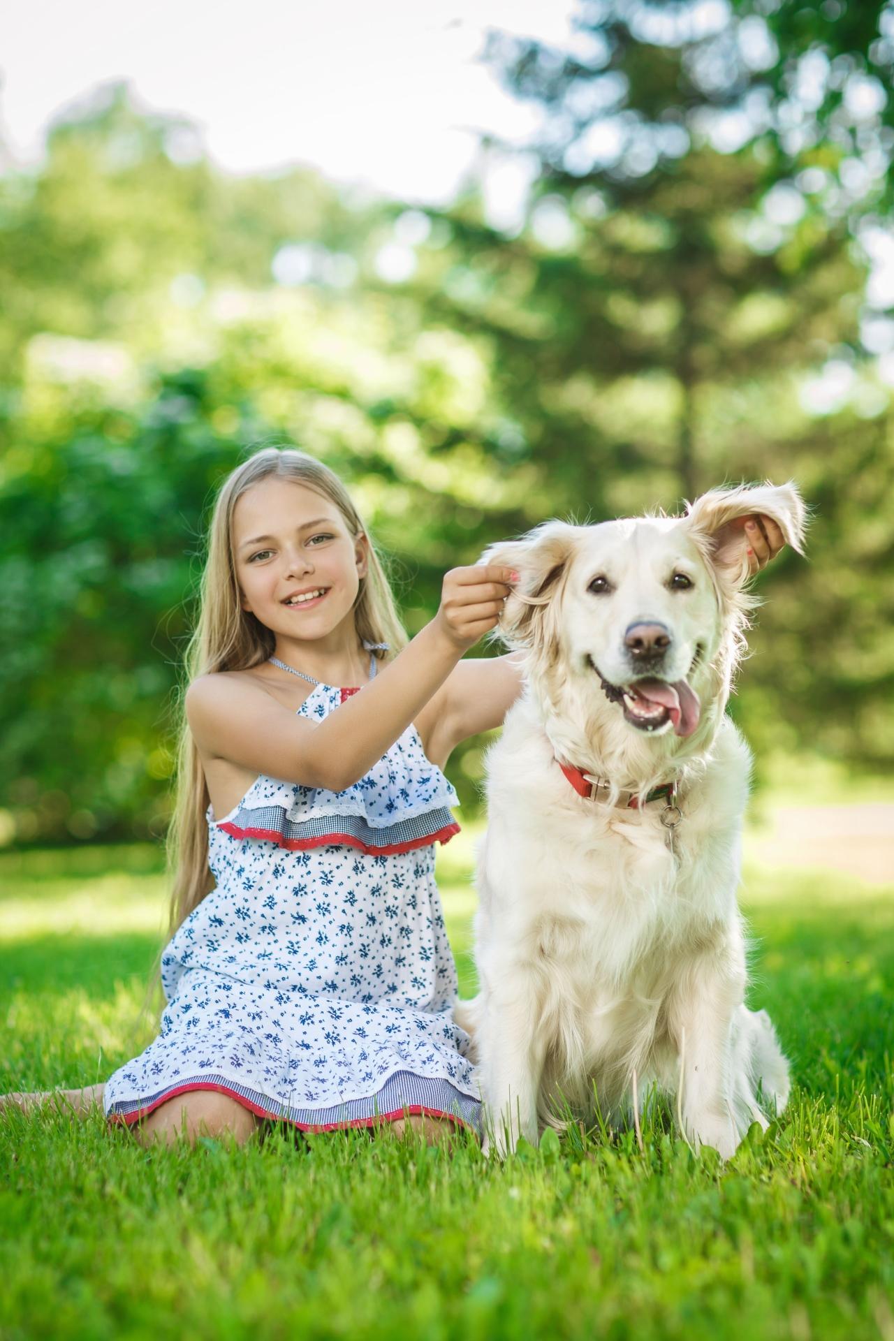 little girl and Golden Retriever