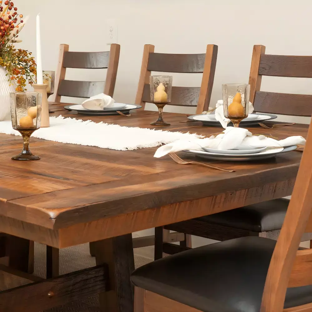 wood family dining table and chairs