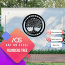 Founders Tree of Life Metal Wall Art – Personalized black steel family name sign by Art on Steel, custom crafted décor available in 5 sizes including 1.2m, made in South Africa for home, garden, and outdoor walls.