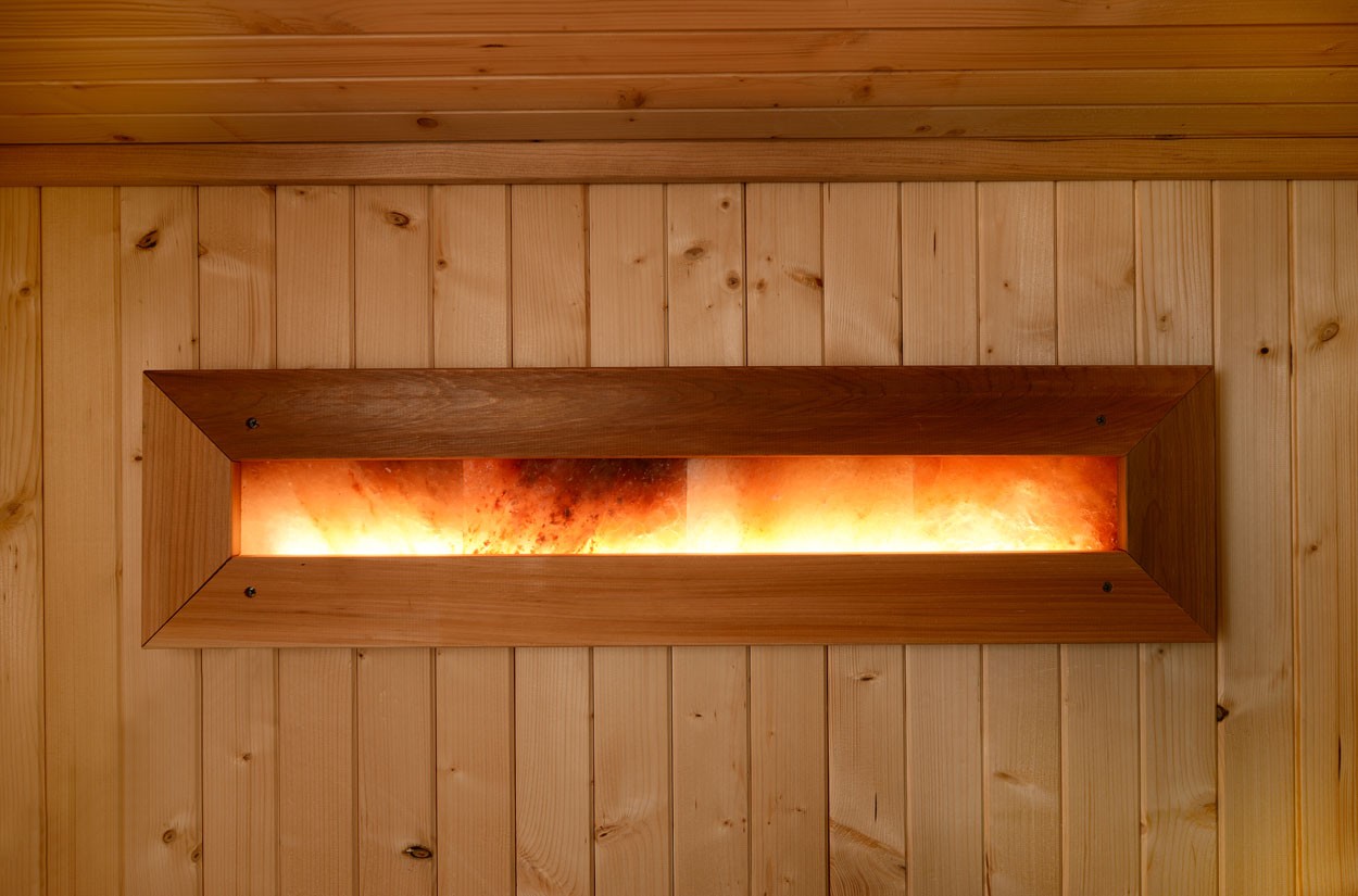 image of Himalayan salt wall, an optional feature in many barrel saunas and outdoor home saunas