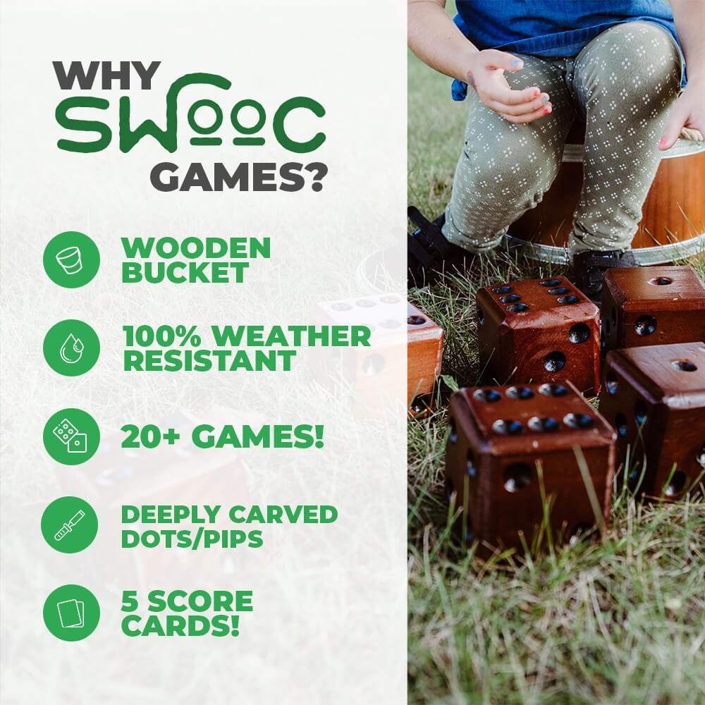 Yardzee & Farkle Giant Dice Set with Wooden Bucket 20+ Games Include