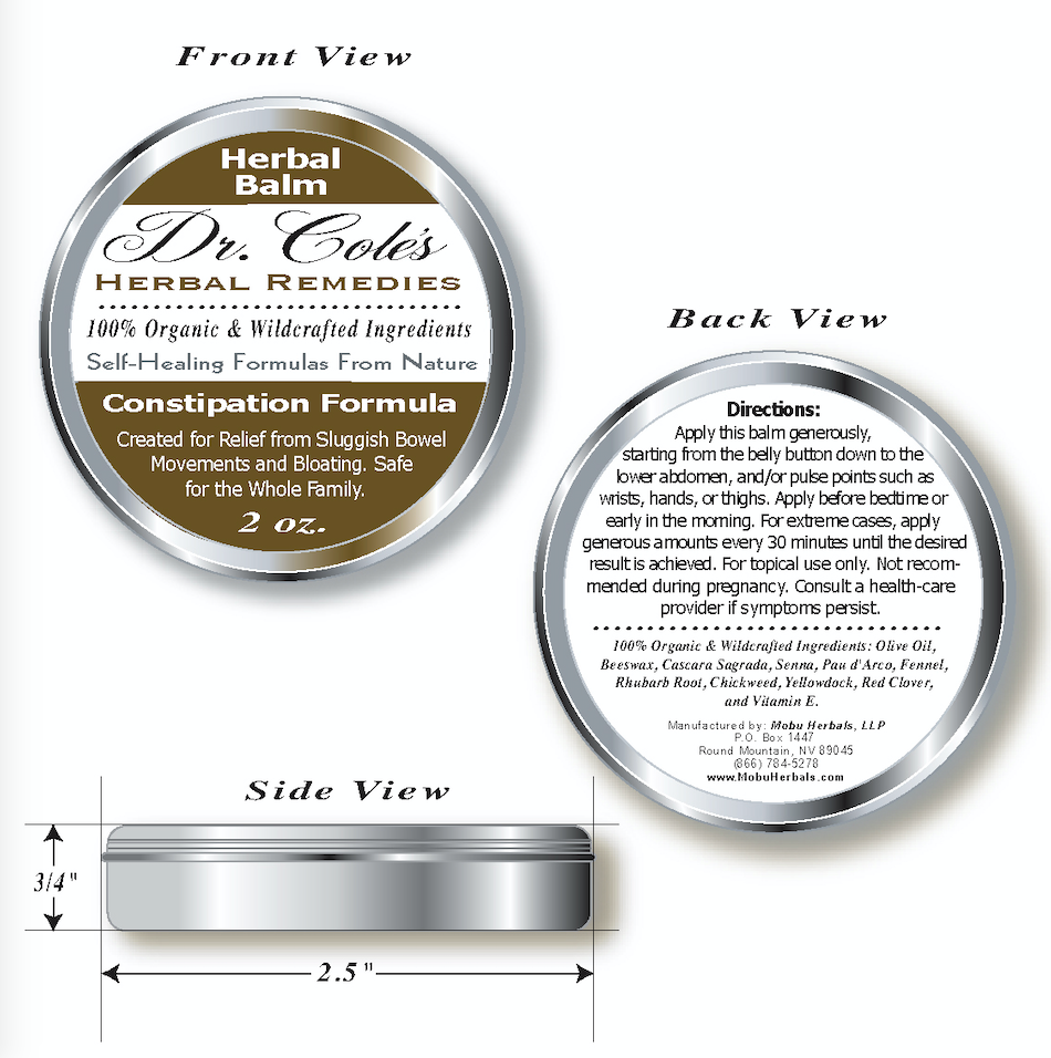 Dr. Coles Constipation Balm front, back and side views