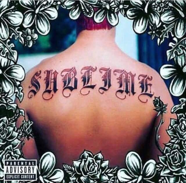 The album cover of Sublime’s self-titled LP, featuring the iconic Gothic "Sublime" tattoo across Bradley Nowell’s back. This artwork serves as the typography inspiration for the official Sublime x Prism modular glass collaboration and decal designs.