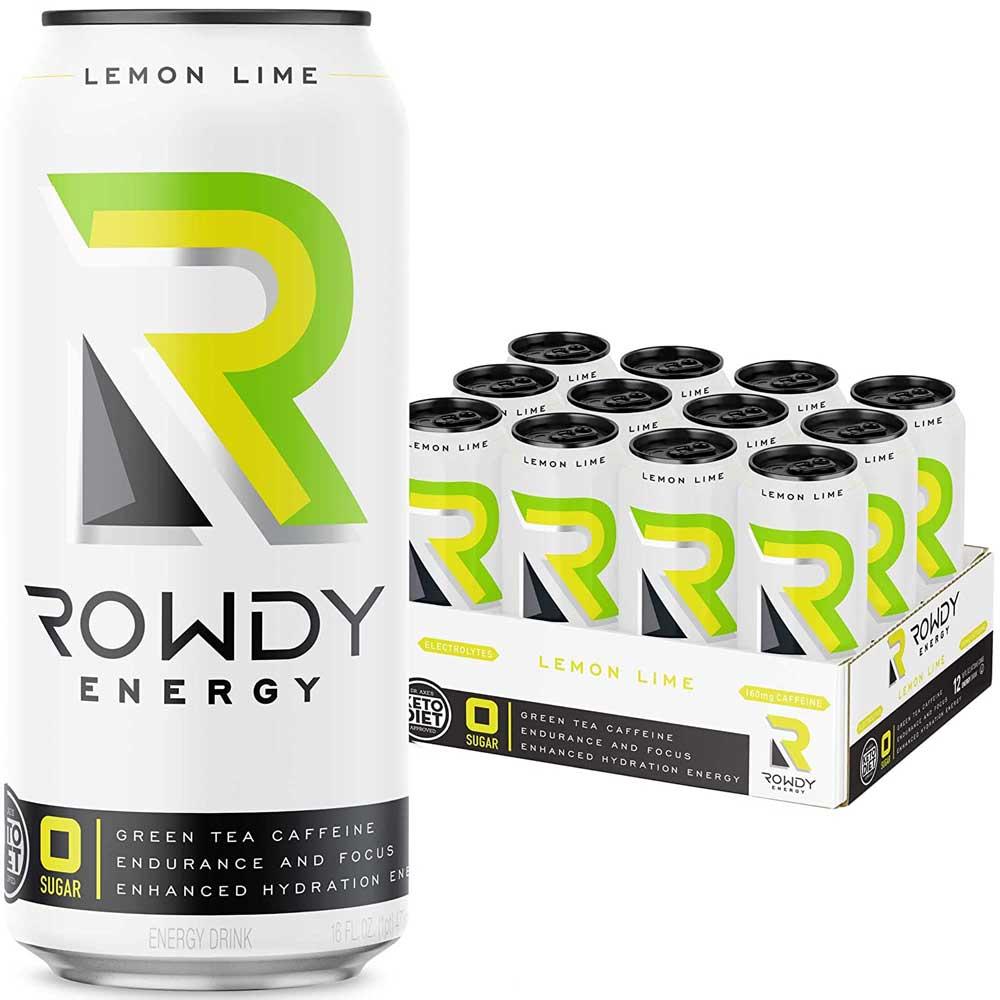 Rowdy Energy Drink Zero Sugar Lemon Lime, Energy Drink, Lemon Lime Flavor, 12-Pack