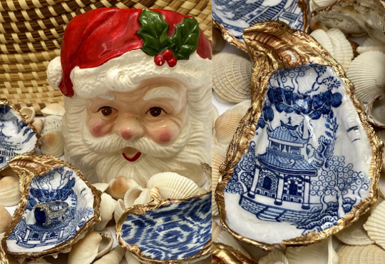 Blue and White Oyster Shell Dish, , Great Christmas Present
