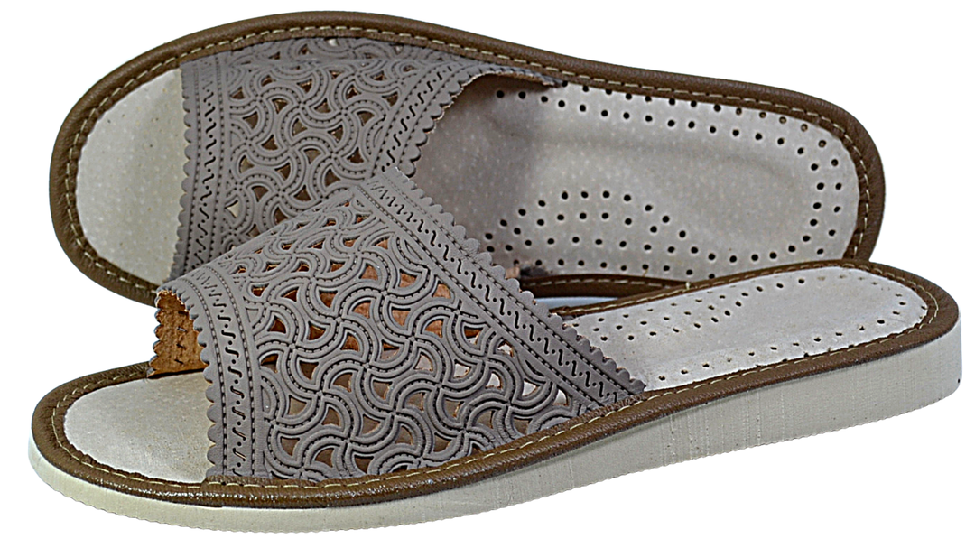 Harmonia - Women grey leather slippers - Reindeer Leather